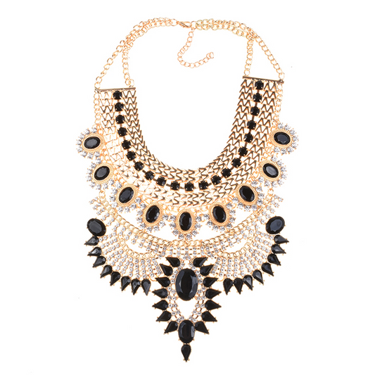Large Statement Choker Collar Necklace-Gold/Black