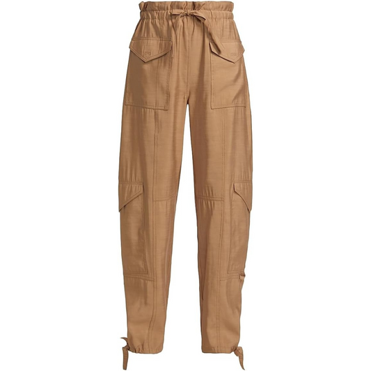 Ganni Slub High-Waist Cargo Pants