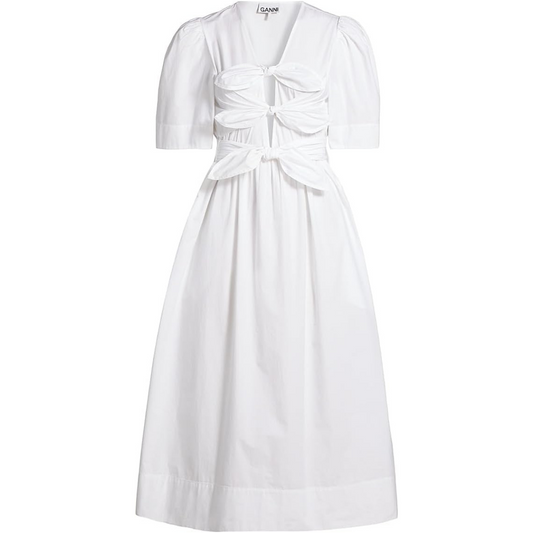 Ganni Tie-Front Cotton Midi-Dress
