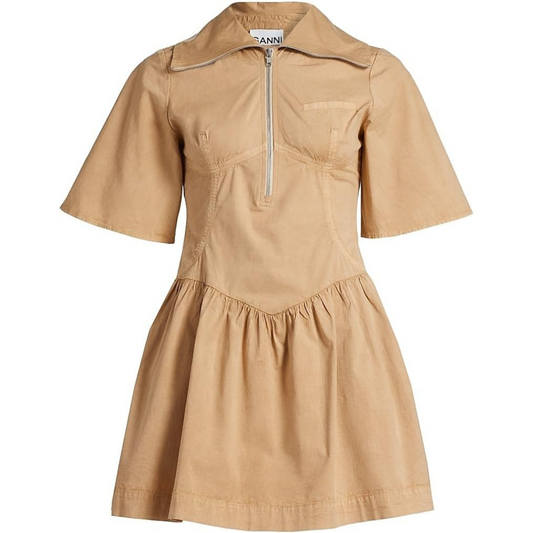 Ganni Washed Stretch-Cotton Mini-Shirtdress