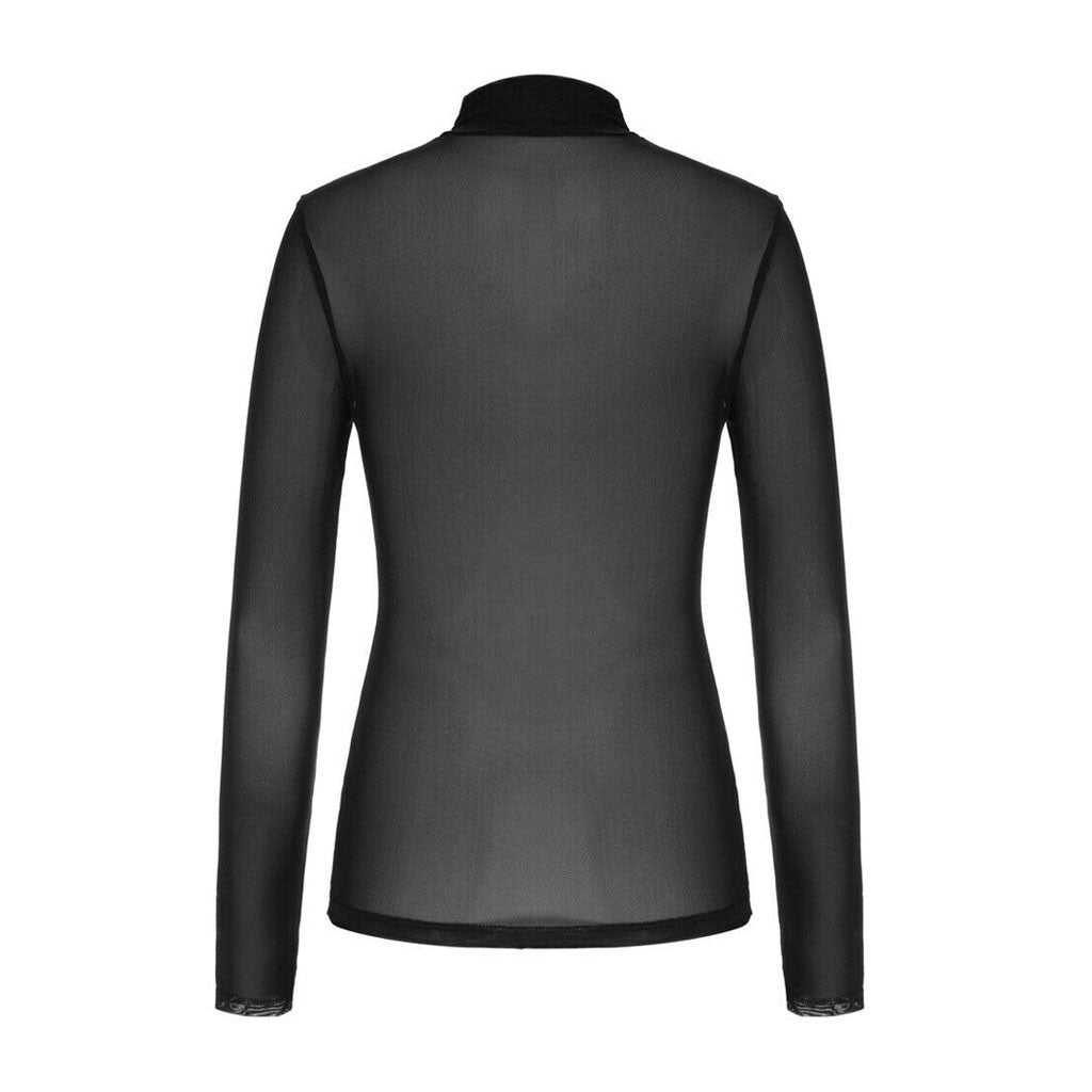 Long Sleeve Sheer Mesh Turtleneck-Black