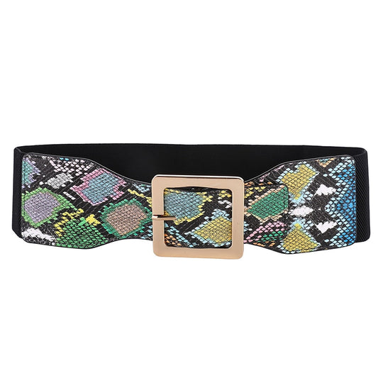 Snake Print Corset Elastic Wide Waist Belt-Multi
