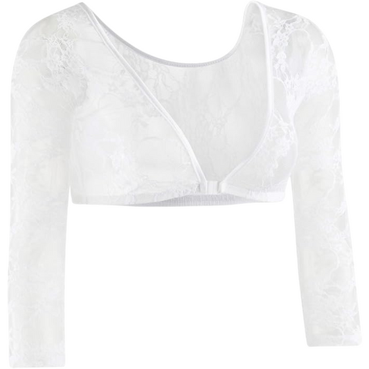 3/4 Length Sleeve Floral Lace Crop Top-White