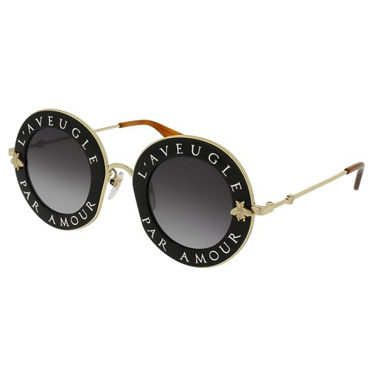 Gucci Womens L'Aveugle Par Amour UV Protection Round Sunglasses Black 44mm