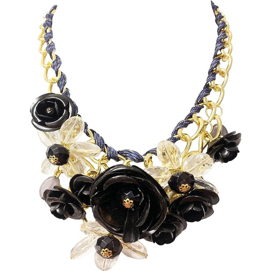 MMonesu Flower Bib Statement Necklace-Black