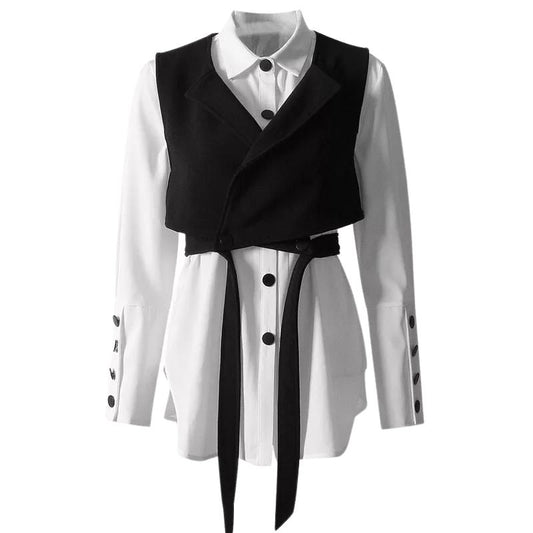 Lantern Long Sleeve Shirt Sleeveless Crop Top-Multi