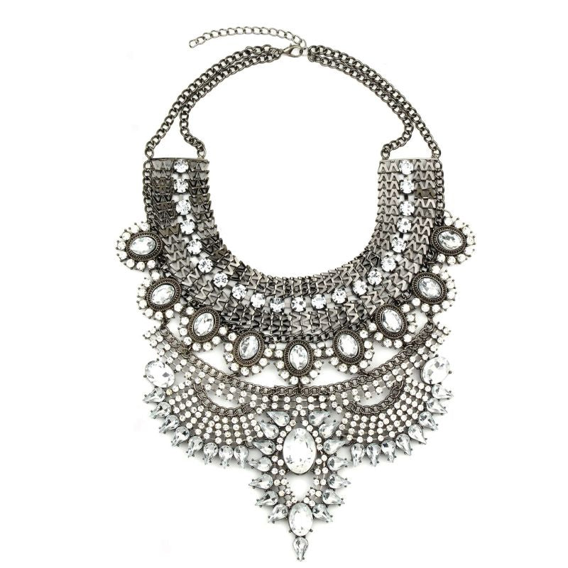 Eye Candy Los Angeles Large Statement Choker Collar Necklace-Silver White