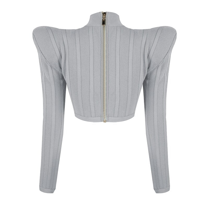 Long Sleeve Breathable Bandage Crop Top-Black/Grey