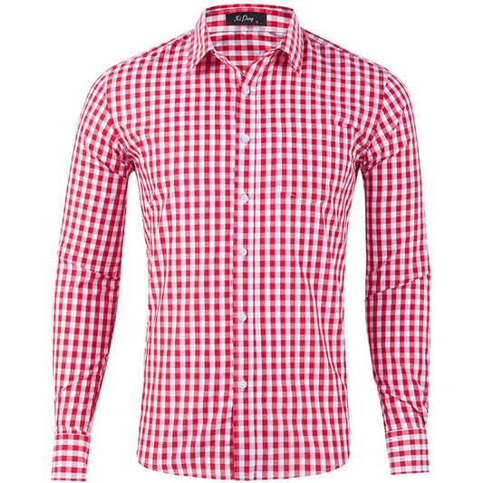 Gingham Plaid Long Sleeve Button Down Slim Fit  Dress Shirt-Multiple Options