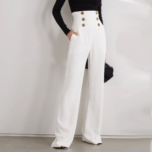 Double Breasted Gold Metal Lion Button High Waist Flare Pants NWT