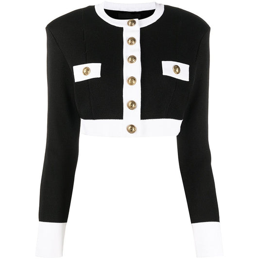 Knitted Cardigan Jacket - Black/ White