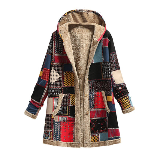 Fleece Hooded Long Jacket Coat with Pockets