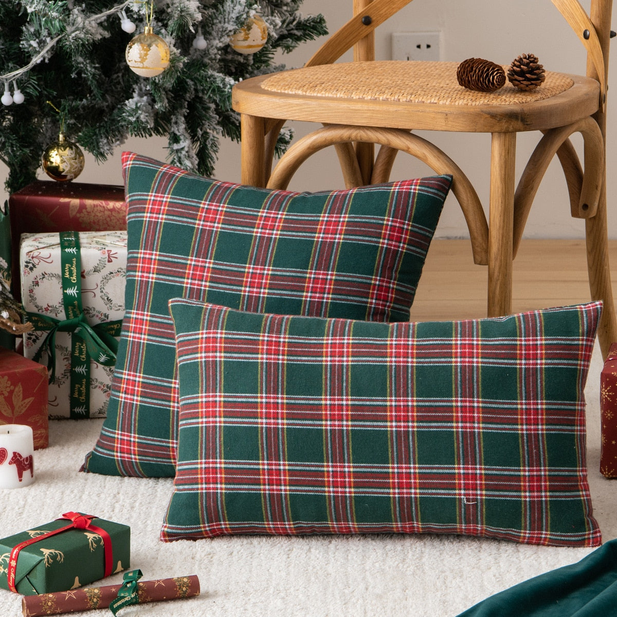 Plaid Xmas Pillow Covers-Multiple Options