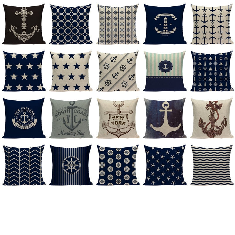Nautical Throw Pillow Cushion Cover- Multiple Options