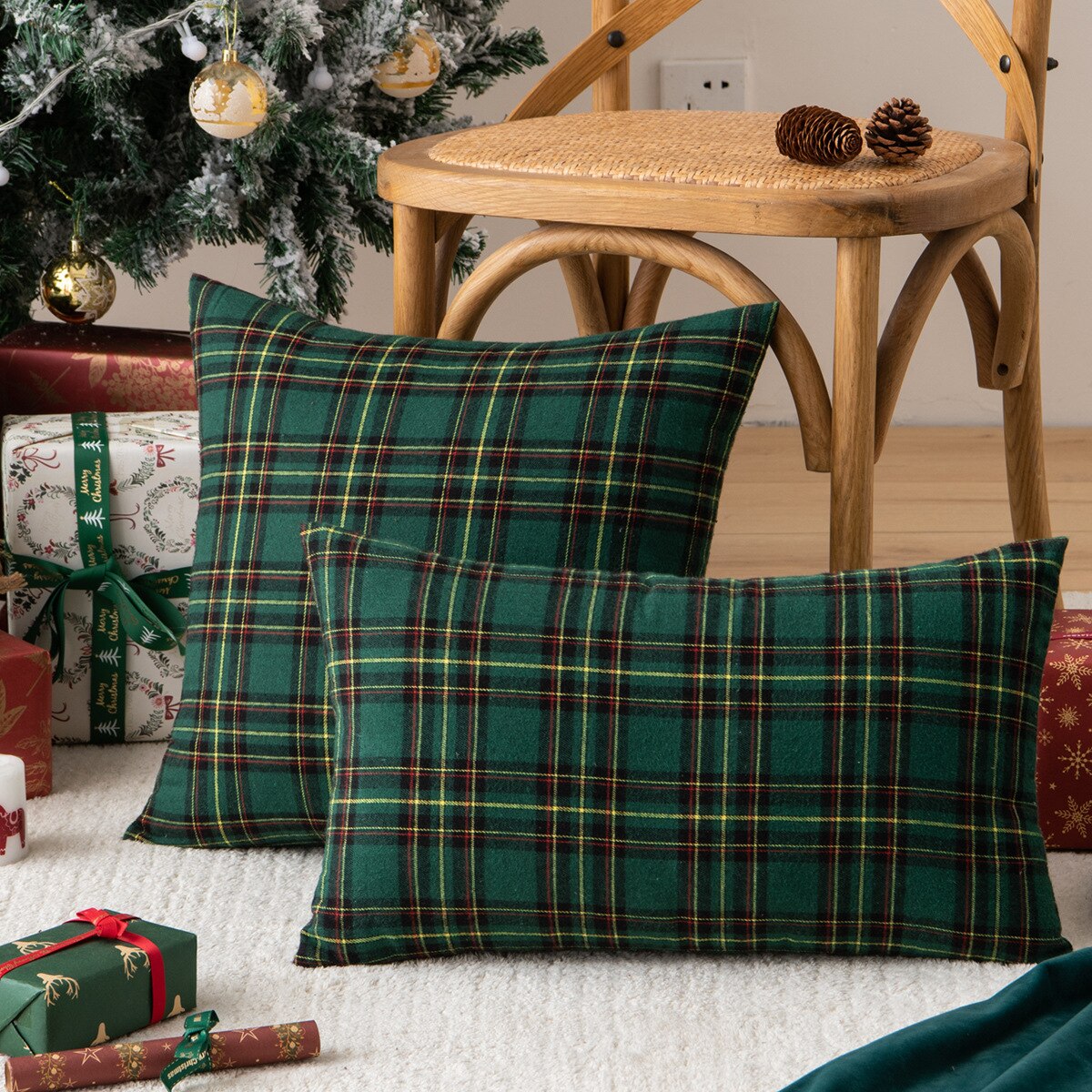 Plaid Xmas Pillow Covers-Multiple Options