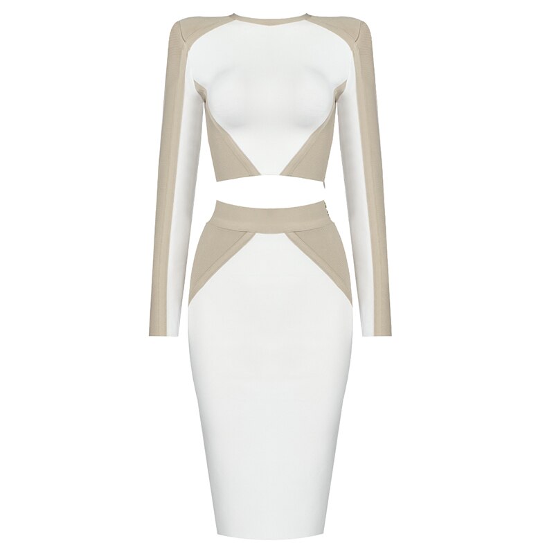 Long Sleeve Knitted Pencil Bandage Dress-Khaki