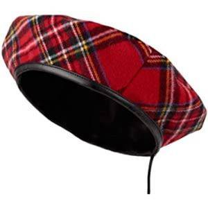 With Moons Tartan Plaid Beret Hat-Red/Black