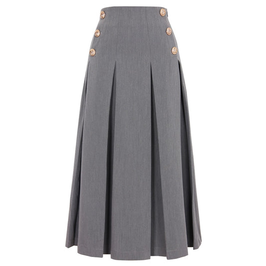 Button Midi Skirt-Black/Grey