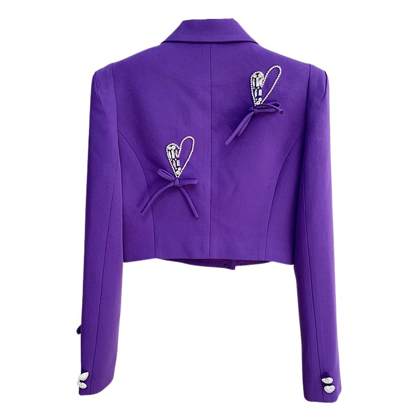 Cropped Blazer Jacket Skirt Suit-Purple