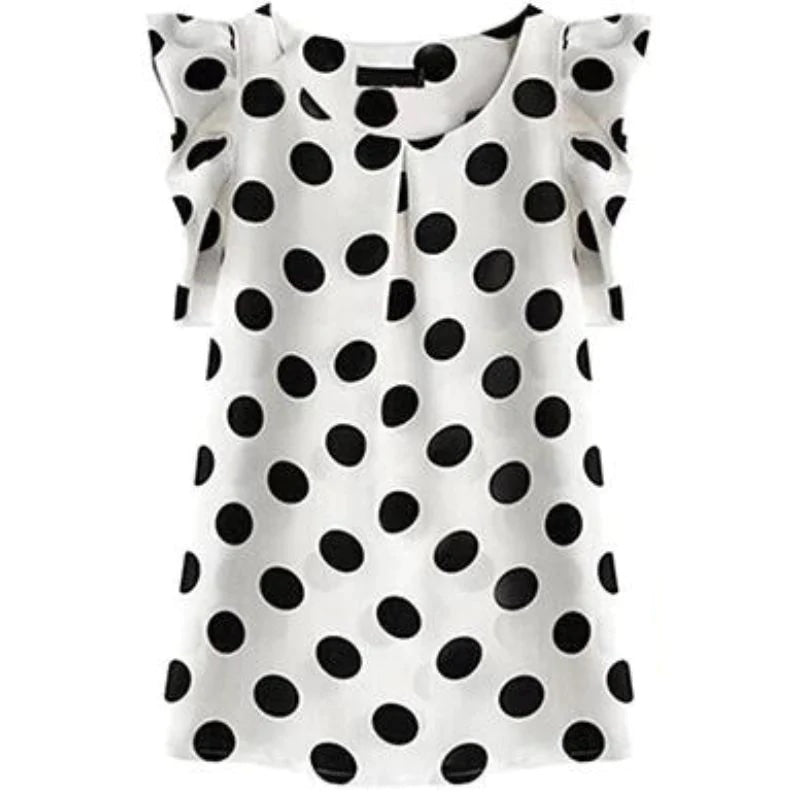 Butterfly Sleeve Polka Dot Chiffon Top-Black/White