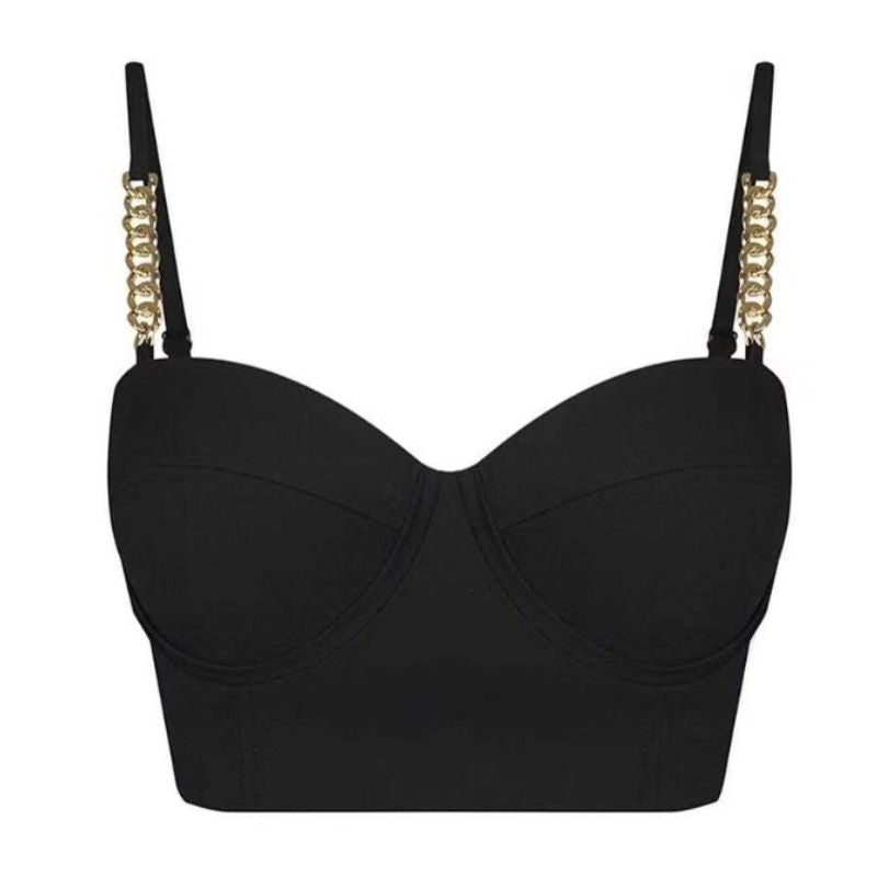 Chain Corset Crop Top-Black