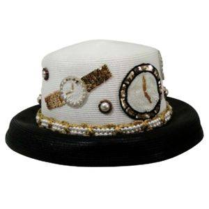 Whittall & Shon Watch Clock Time Sequin Hat-Black/White