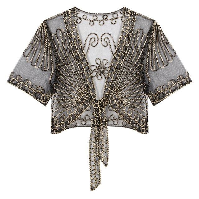 Short Sleeve V-Neck Tie Knot Mesh Bolero Crop Top-Multiple Options