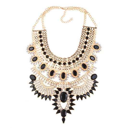 Large Statement Choker Collar Necklace - Gold/Black-Multiple Color Options Available