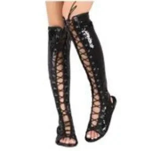 Lace Up Open Toe Flat Roman Gladiator Sequin Sandals-Multiple Options