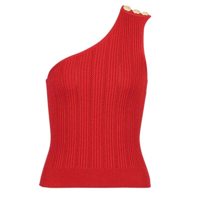 Sleeveless Off The Shoulder Knit Sweater Top- Red/Black/White